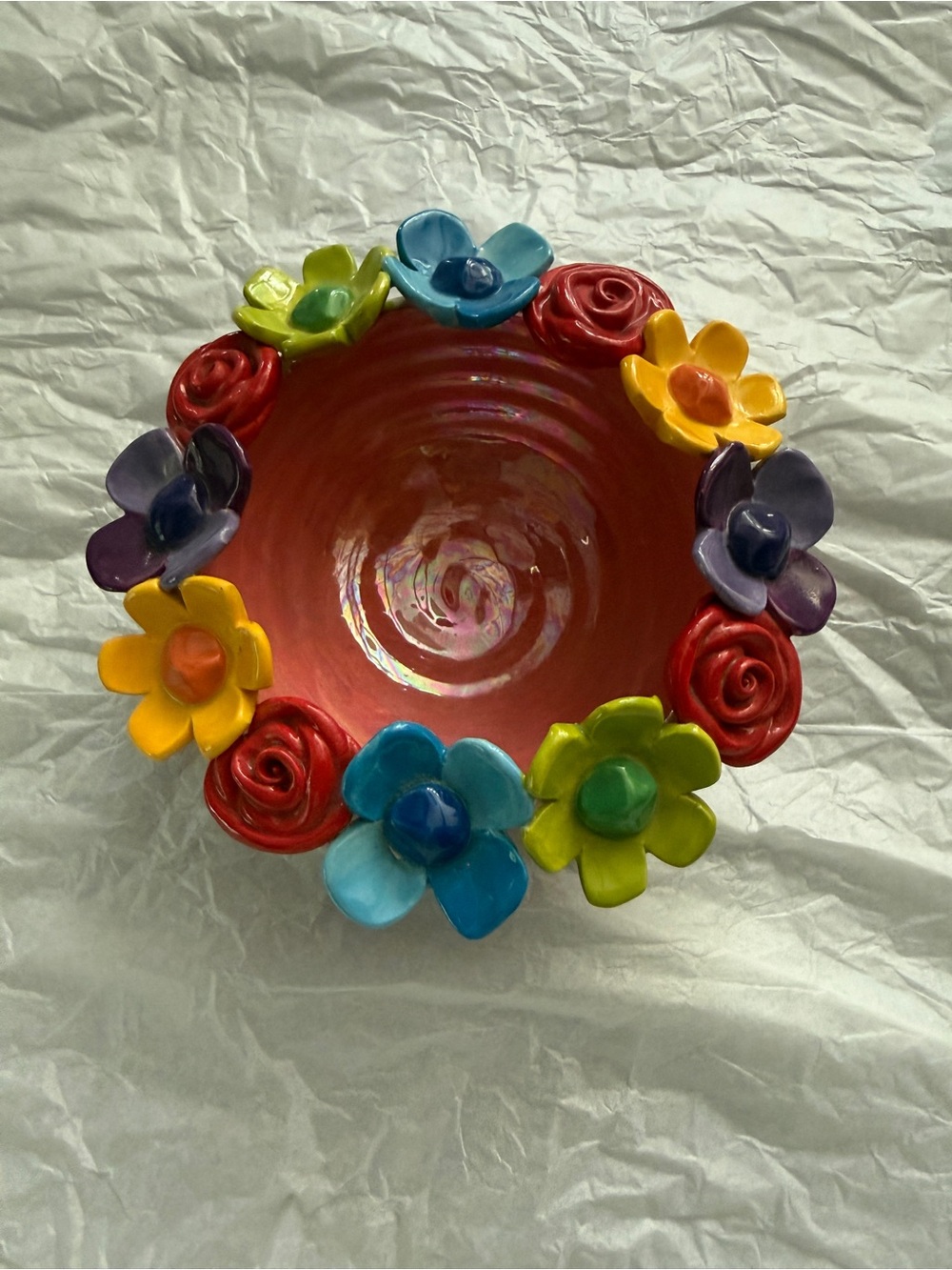 MARY ROSE YOUNG- signed Hand-Painted Multicolor Floral Ceramic Bowl - GORGEOUS